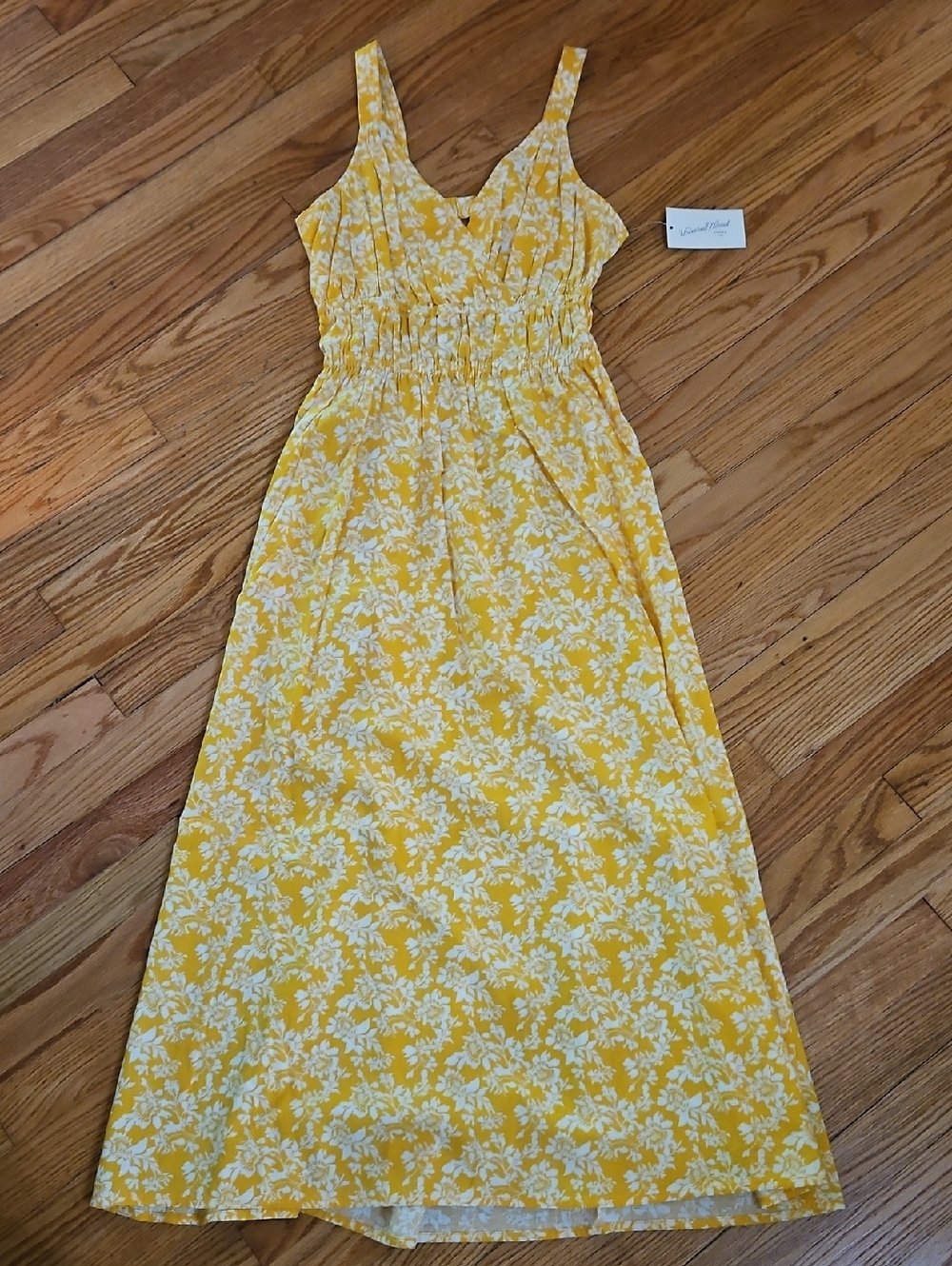 Universal Thread Yellow Floral Maxi Dress with White Print